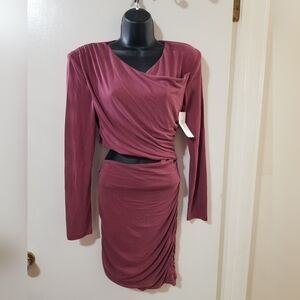 Bardot Ruched Cutout Mini Dress Long Sleeve Rosewood Size 6